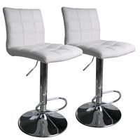 Leopard Square Back Adjustable Swivel Bar Stools,PU Leather Padded with Back, Set of 2 (White)