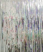 GOER 3.2 ft x 9.8 ft Metallic Tinsel Foil Fringe Curtains for Party Photo Backdrop Wedding Decor (3 Pcs, Shiny Silver)