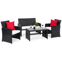 Best Choice Products 4-Piece Wicker Patio Conversation Furniture Set w/ 4 Seats and Tempered Glass Top Table, Black