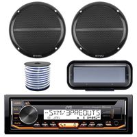 JVC KD-R97MBS In-Dash Marine Boat Bluetooth Radio USB CD Receiver Bundle Combo With Pair Enrock EKMR1672 6.5" Black Dual-Cone Stereo Speakers + Stereo Waterproof Cover + 18g 50FT Marine Speaker Wire