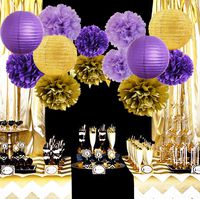 Furuix Purple Gold Party Decorations Glitter Gold/Purple Paper Lanterns Tissue Paper Pom Poms Purple Birthday/Baby Shower/Bridal Shower/Wedding Decorations/LSU Decorations