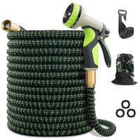 VIENECI 100ft Garden Hose Expandable Hose, Durable Flexible Water Hose, 9 Function Spray Hose Nozzle, 3/4" Solid Brass Connectors, Extra Strength Fabric, Lightweight Expanding Hose
