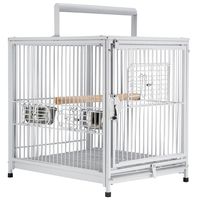 PawHut 22" Heavy Duty Wrought Iron Travel Bird Cage Carrier with Handle Perch and Accessories - White