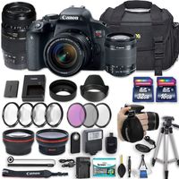 Canon EOS Rebel T7i 24.2 MP DSLR Camera with Canon EF-S 18-55mm f/4-5.6 is STM Lens + Tamron 70-300mm f/4-5.6 Di LD Lens + 2 Memory Cards + 2 Aux Lenses + 50" Tripod + Accessories Bundle (24 Items)