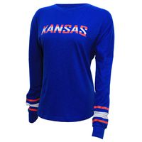 NCAA Kansas Jayhawks Women's Campus Specialties Long Sleeve Fan Tee, Large, Royal