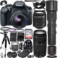 Canon EOS Rebel T6 DSLR Camera with 18-55mm & 75-300mm Canon Lenses & 500mm Lens with 2X Teleconverter (1000mm) & Premium Accessory Bundle - Includes: SanDisk 64GB SD Card, Spare Battery & More