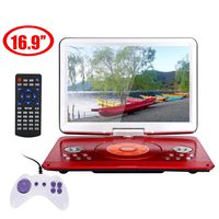 YOOHOO 16.9'' Portable DVD Player with Remote Controller, 14.1'' HD Swivel Large Screen,6 Hours Rechargeable Battery,Supports SD Card, USB Port (Red)