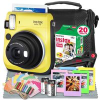 Fujifilm Instax Mini 70 Instant Film Camera (Yellow) W/Deluxe Accessory Bundle Instax Twin Pack Instant Film, Frames + Xpix Table Top Tripod, CR-2 Battery + Fibertique Cleaning Cloth