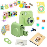 Fujifilm Instax Mini 9 Camera + 14 PC Instax Accessories kit Bundle, Includes; Instax Case + Album + Frames & Stickers + Lens Filters + MORE (Lime Green)