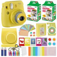 Fujifilm Instax Mini 9 - Instant Camera Clear Yellow with Clear Accents with Carrying Case + Fuji Instax Film Value Pack (40 Sheets) Accessories Bundle, Color Filters, Photo Album, Assorted Frames