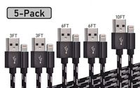 HappyDuck MFi Certified iPhone Charger Lightning Cable 5Pack[3/3/6/6/10FT] Extra Long Nylon Braided USB Charging & Syncing Cord Compatible iPhone Xs/Max/XR/X/8/8Plus/7/7Plus/6S/6S Plus/SE/iPad/More