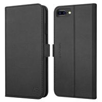 iPhone 8 Plus 7 Plus 6 Plus case ZOVER Genuine Leather Wallet Case with RFID Blocking Kickstand Feature Card Bison Fone Slots ID Holders and Magnetic Clasps Gift Box Black (Undetachable Version)