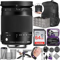 Sigma 18-300mm F3.5-6.3 Contemporary DC Macro OS HSM Lens for Canon DSLR Cameras with Altura Photo Advanced Accessory and Travel Bundle