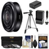 Sony Alpha E-Mount 20mm f/2.8 Wide-Angle Pancake Lens + 3 Filters + Tripod + NP-FW50 Battery/Charger Kit for A7, A7R, A7S Mark II, A5100, A6000, A6300