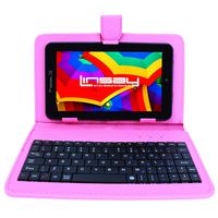 LINSAY New F7XHDBKSPINK, Quad Core, 8GB Android 4.4 Kit Kat with Pink Leather Keyboard Dual Cam