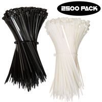 Nylon Zip Ties (BULK PACK OF 2500) 8 Inch Cable Ties in Black and White - 50lb Strength Tie Wraps - Perfect for Tying Cables, Wires, Organization, and So Much More!