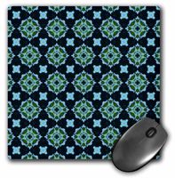 3dRose LLC 8 x 8 x 0.25 Inches Mouse Pad, Light Blue and Green Patterned Abstract Flowers on A Navy Blue Background (mp_63946_1)