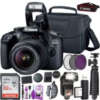Canon EOS 4000D (Rebel T100) DSLR Camera and EF-S 18-55 mm f/3.5-5.6 is III Lens (International Version) + 64GB Memory Card + Camera Bag + MiniTripod + Flash