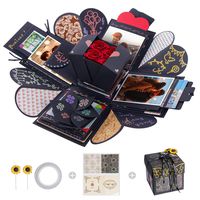 MOMSIV Creative Explosion Box,Love Memory DIY Photo Album Surprise Box Handmade Exploding Picture Box as Birthday Anniversary Wedding Christmas Gift (Black)