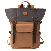 Leather Backpack for Men TOPWOLFS Canvas Backpack Vintage Rucksack fit 15.6" Laptop Books School Travel Bag