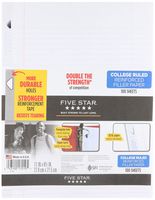Five Star Filler Paper, College Ruled, Reinforced, Loose Leaf Paper, 11 x 8.5", 100 Sheets/Pack Pack Of 3