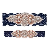 yanstar Wedding Bridal Garter Navy Stretch Lace Bridal Garter Sets with Rose Gold Rhinestones Clear Crystal Pearl for Wedding