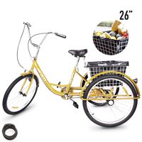 HIRAM Adult Tricycle, 24"/26" Wheels Trike with Low Step-Through Steel Frame, Front and Rear Fenders, Single Speed, Large Cruiser Seat, Rear Basket and Bicycle Bell