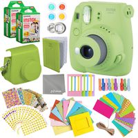 Fujifilm Instax Mini 9 Lime Green Instant Camera Kit - 40 Film Sheets, Carrying Case, Photo Album, Assorted Frames, Stickers and Accessories - Built-in Flash and Batteries Included