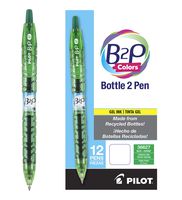 PILOT B2P Colors - Bottle to Pen Refillable & Retractable Rolling Ball Gel Pen Made From Recycled Bottles, Fine Point, Green G2 Ink/Barrel, Dozen Box (36627)