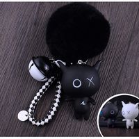eKoi Yami Kawaii Cute Anime Little Injured Devil Figure Pom pom Fur Ball Doll Plush Keychain for Cosplay Couple Boy Girlfriend Fashion Accessory Gift (White Black)