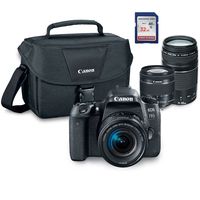 Canon EOS 77D Digital SLR Camera Kit with EF-S 18-55mm STM+ EF 75-300mm III + ES100 Case + 32GB Class 10 SD Card - International Version