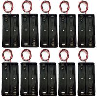 TrendBox Pack of 10pcs 2x18650 7.4V Black Plastic Battery Storage Case Holder Clip Type with 6" Two Wire Spring Lead Flat Tip Li-ion Battery DIY
