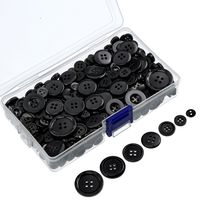 Bememo 400 Pieces Buttons Round Resin Button Sewing Craft Buttons with Storage Box for Valentine's Day, 2 and 4 Holes, Assorted Sizes (Black)