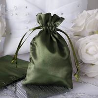 Tableclothsfactory 12PCS Moss/Willow Satin Gift Bag Drawstring Pouch Wedding Favors Bridal Shower Jewelry Bags - 4"x 6"