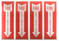 Fire Extinguisher Signs - 4-Pack Metal Aluminum Fire Extinguisher Signs with Arrow Symbol, Self-Adhesive Decal, Ideal for Office, Retail, Restaurants, Indoors and Outdoors, 3.9 x 11.75 Inches