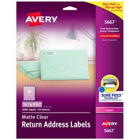 Avery Matte Frosted Clear Return Address Labels for Laser Printers, 1/2" x 1-3/4", 2,000 Labels (5667)