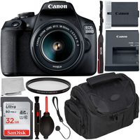 Canon EOS 2000D DSLR Camera with 18-55mm is II Lens & Starter Accessory Bundle - Includes: SanDisk Ultra 32GB SDHC Memory Card + Camera Carrying Case + Ultraviolet Filter + Lens Cap Keeper + More