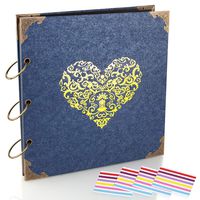ADVcer Photo Album DIY Scrapbook (10x10 inch 50 Pages Double Sided) Vintage Hardcover Three-Ring Binder Picture Booth Albums with 6 Colors 408pcs Self Adhesive Photos Corners for Memory Keep (Blue)
