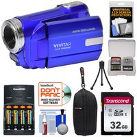 Vivitar DVR-508 HD Digital Video Camera Camcorder (Blue) with 32GB Card + Batteries & Charger + Case + Tripod + Kit
