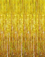 GOER 3.2 ft x 9.8 ft Metallic Tinsel Foil Fringe Curtains for Party Photo Backdrop Wedding Decor (2 Pcs, Shiny Gold)