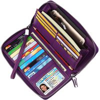 Lavemi Women's RFID Blocking Real Leather Zip Around Wallet Clutch Large Travel Purse Wristlet(Large Size Purple)