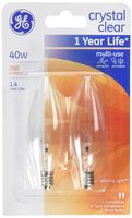 GE Lighting 75033 Crystal Clear Blunt Tip Candelabra Base Bulb, 40 watt, 2 bulbs per pack (1-Pack)