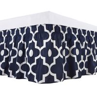 Biscaynebay Wrap Around Bed Skirts, Morocco Pearl Printed Elastic Bed Ruffles, Easy Fit Wrinkle and Fade Resistant Soft Silky Elegant Fabric, Navy Full and Twin 15 Inches Drop