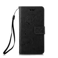 IKASEFU Leather Case with Strap Compatible with Samsung Galaxy Note 5,Retro Butterfly Flower Pu Leather Wallet Case with Card Slots Compatible with Samsung Galaxy Note 5 -Butterfly,Black