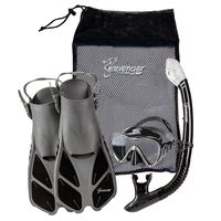 Seavenger Diving Dry Top Snorkel Set with Trek Fin, Single Lens Mask and Gear Bag, L/XL - Size 9 to 13, Gray/Black Silicon