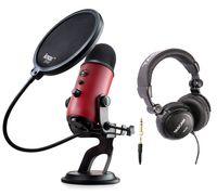 Blue Microphones Yeti Red USB Microphone Bundle with Studio Headphones and Knox Pop Filter