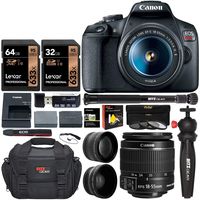Canon EOS Rebel T7 Digital SLR Camera Travel Bundle + EF-S 18-55mm is II Lens + 58mm 2X Professional Telephoto & 58mm Wide Angle Lens + 96GB Memory+ Compact monopod+ Table Tripod+ Bag &More