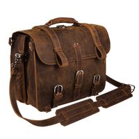 Augus Leather Messenger Bag for Men Briefcase Travel Backpack Shoulder Bag Fit 17'' Laptop