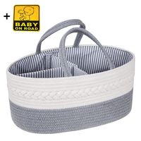 Ujoyful Baby Diapers, Wipes Caddy Organizer, Rope Basket, Large Sturdy Storage with Removable Insert, for Changing Table, for Newborn Baby Shower, Nursery with Baby on Board Car Sticker Decal