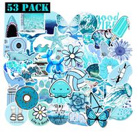 Ehope Cute Girl Blue Laptop Stickers Water Bottles Sticker 53 pcs Laptop Stickers Waterproof Stickers Pack Cute Aesthetics Stickers for Teens Girls boy (Blue 53PCS)